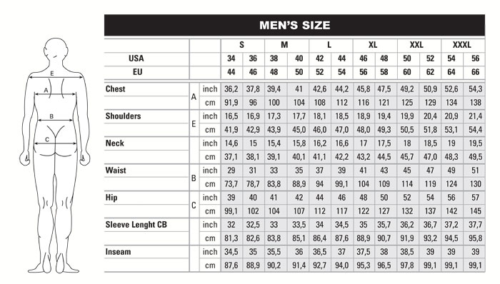 Clothing size chart men