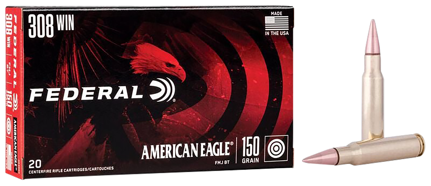 Federal American Eagle Rifle Ammunition AE308D, 308 Winchester, Metal Case Boat-Tail, 150 GR, 2820 fps, 20 Rd/bx