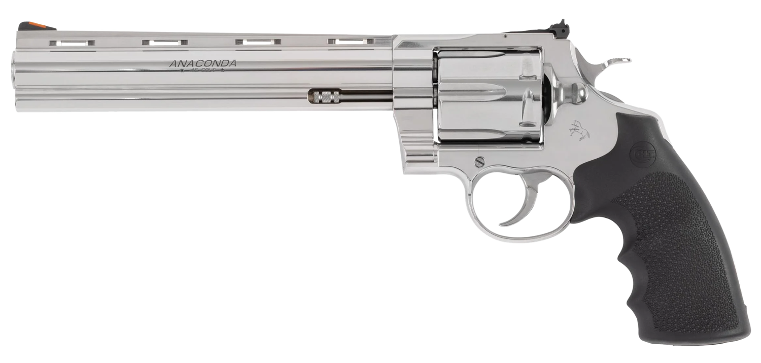 Colt Anaconda Revolver ANACONDASP8RTS45C, 45 Colt (Long Colt), 8in, Black Grips, Stainless Steel Frame Finish, 6 Rds