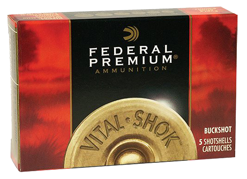 Federal Premium Vital-Shok P158, 12 Gauge, 3", 10 Pellets, 1225 fps, #000 Copper Plated Lead Buckshot, 5 Rd/bx