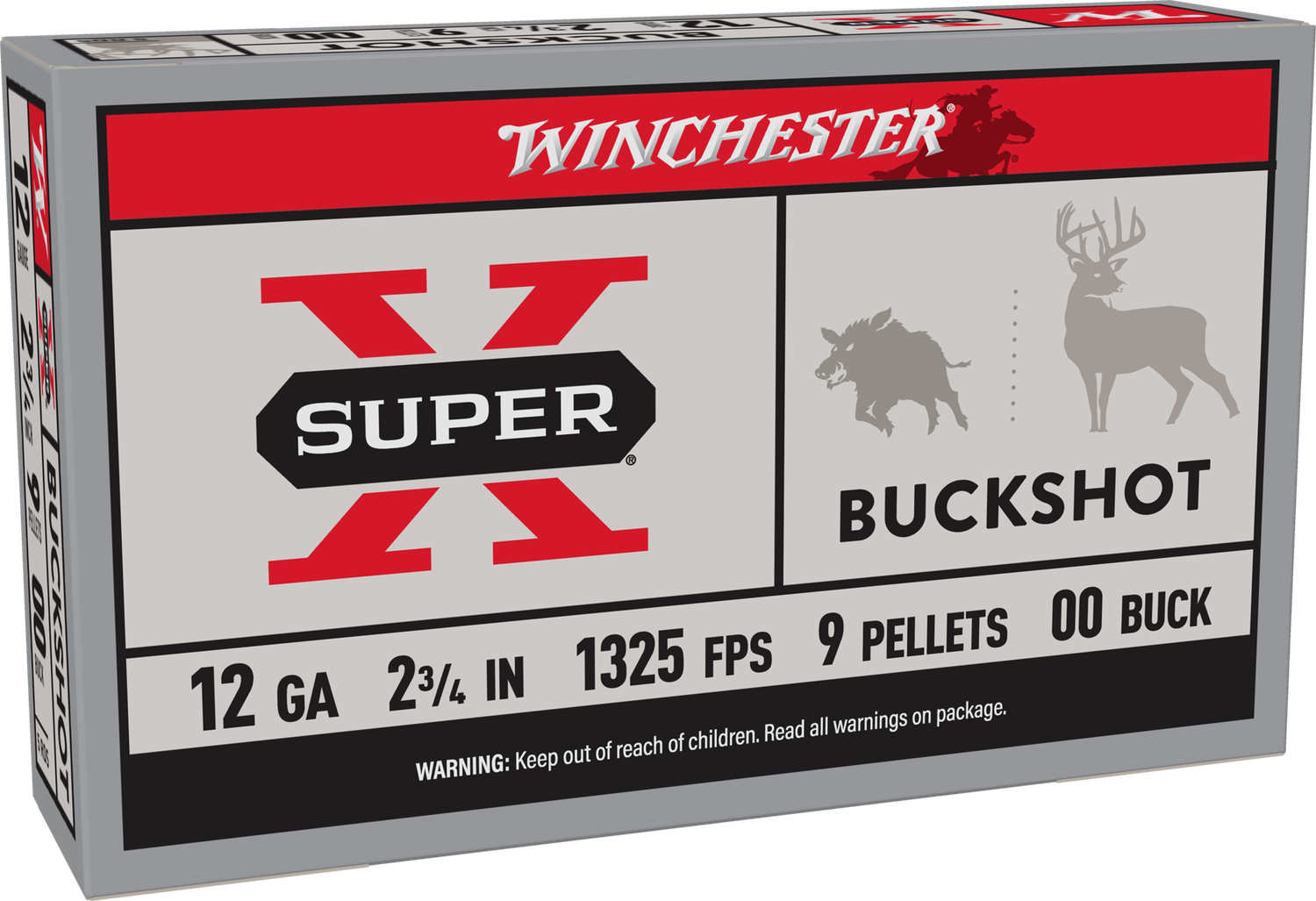 Winchester Super X Buckshot XB1200, 12 Gauge, 2-3/4", 9 Pellets, 1325 fps, #00 Buffered Lead Buckshot, 5 Rd/bx