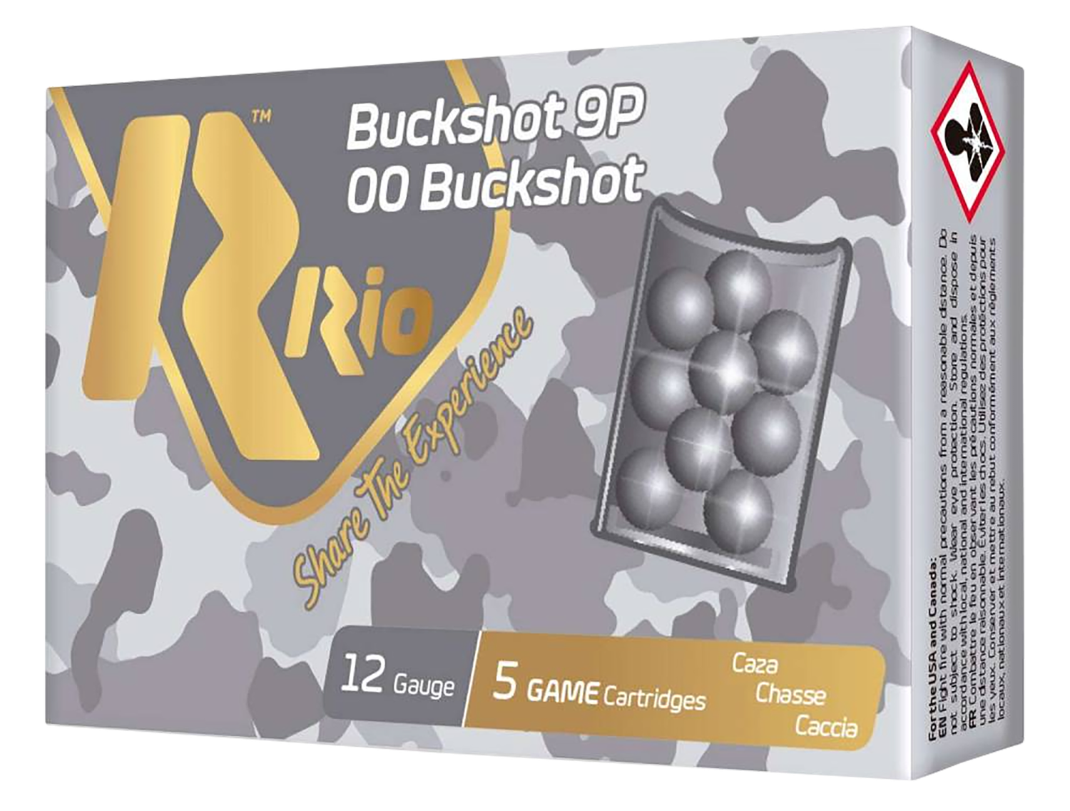 Rio Royal Buck Shotshells RB129, 12 Gauge, 2-3/4", 1345 fps, #00 Buckshot, 5 Rd/Bx