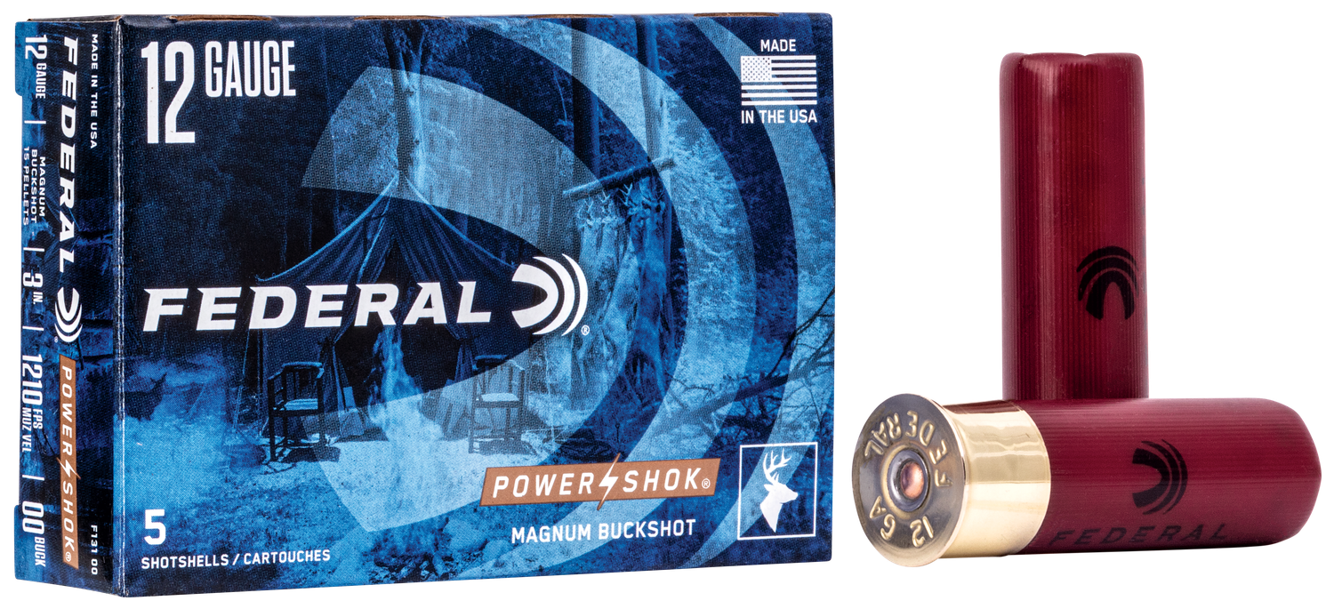 Federal Premium Power Shok F13100, 12 Gauge, 3", 15 Pellets, 1210 fps, #00 Lead Buckshot, 5 Rd/bx