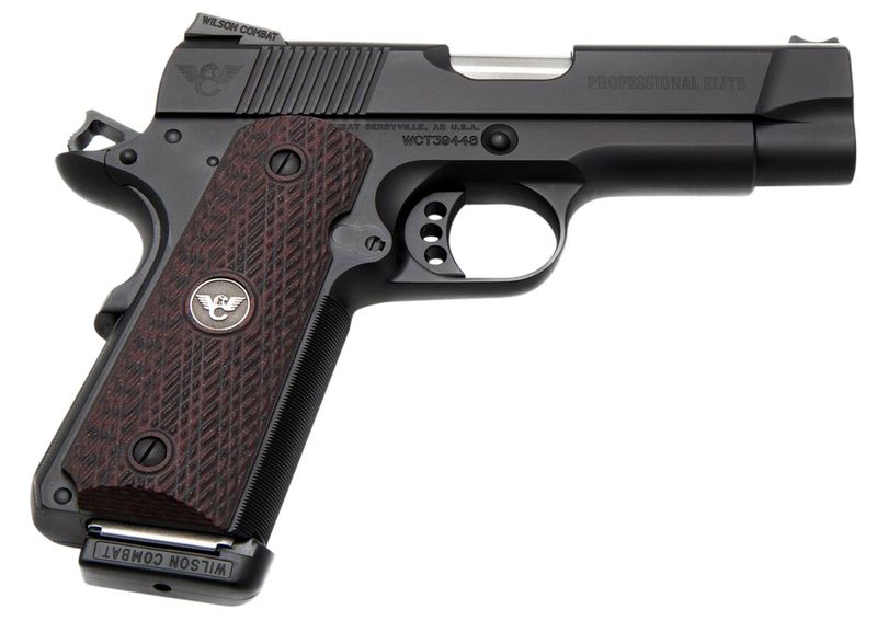 Wilson Combat 1911 Professional Elite Pistol PROE-PR-45, 45 ACP, 4in, Black Cherry G10 Grips, Black Finish, 8 Rds