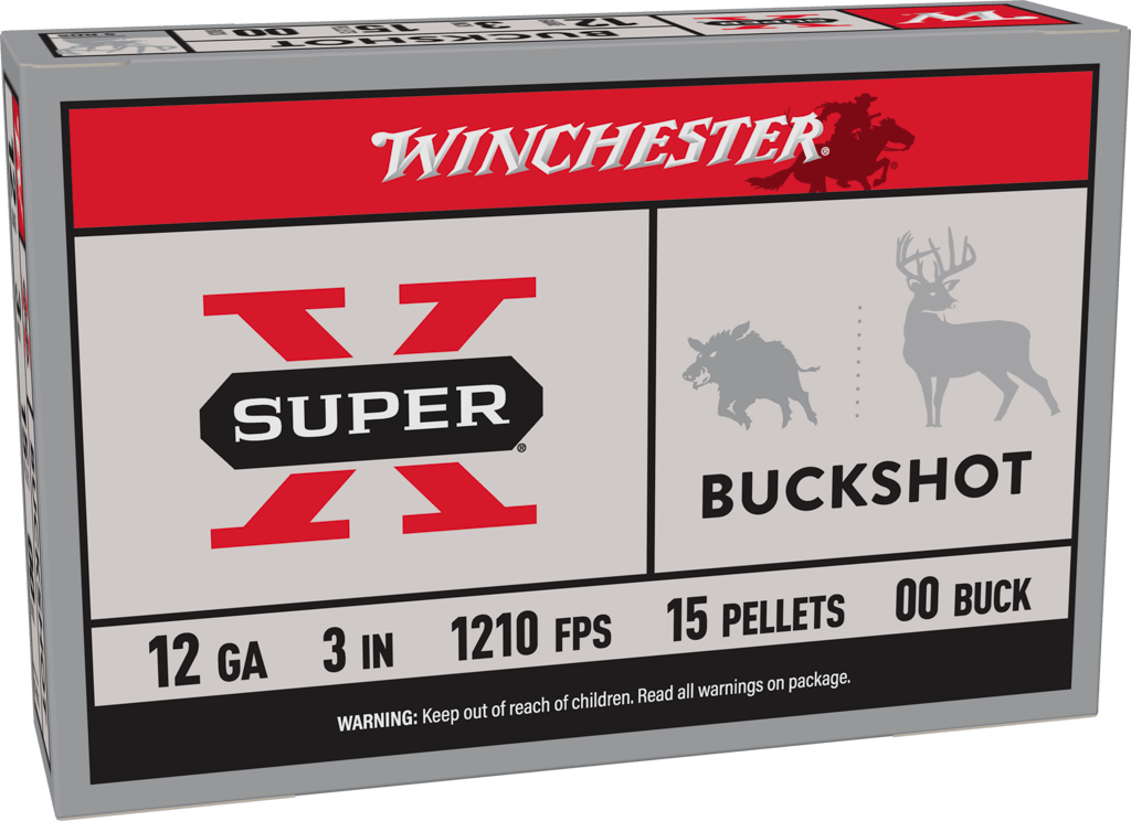 Winchester Super X Buckshot XB12300, 12 Gauge, 3", 15 Pellets, 1210 fps, #00 Buffered Lead Buckshot, 5 Rd/bx
