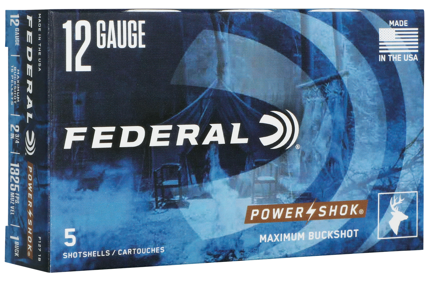 Federal Power-Shok Max Buck Shotshells F1271B, 12 Gauge, 2-3/4", 16 Pellets, #1 Buck, 5 Rds/box