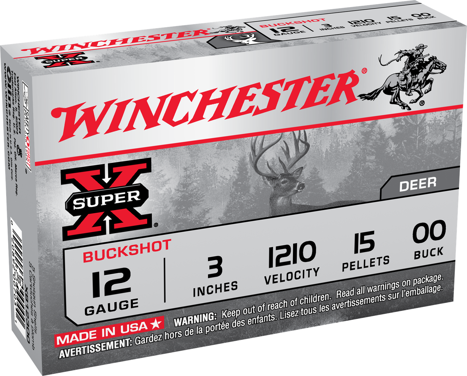 Winchester Super X Buckshot XB12300VP, 12 Gauge, 3", 1210 fps, #00 Buck, 15 Rd/bx