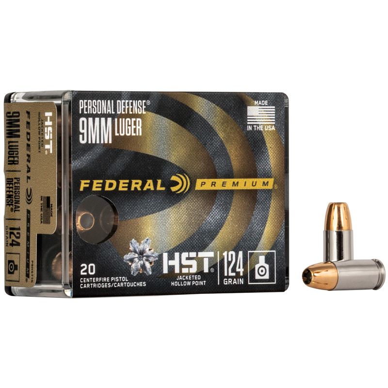 Federal Premium Personal Defense Pistol Ammunition P9HST1S, 9MM, HST Jacketed Hollow (HP), 124 GR, 1150 fps, 20 Rd/bx