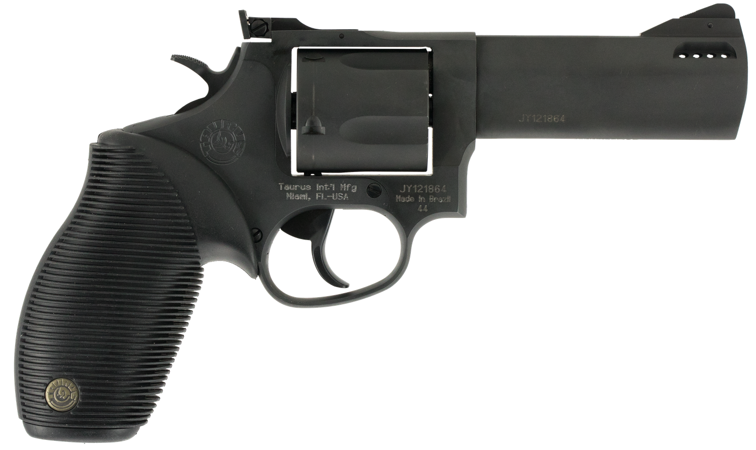 Taurus 44 Tracker Revolver 2440041TKR, 44 Remington Mag, 4", Ribber Grip Overlay Grip, Blue Steel Finish, 5 Rd, Adj Sights