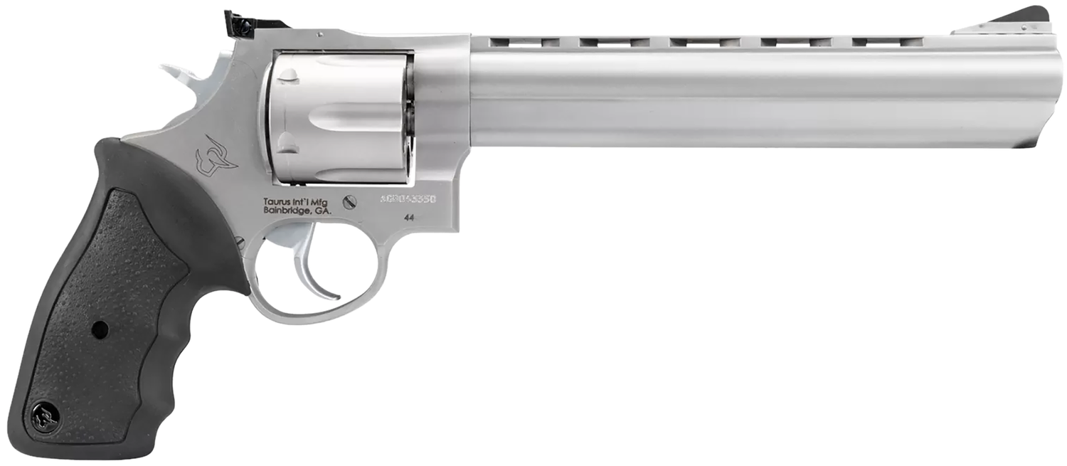 Taurus 44 Large Frame Revolver 244089, 44 Remington Mag, 8 3/8" Ported, Soft Rubber Grip, Matte Stainless Finish, 6 Rd