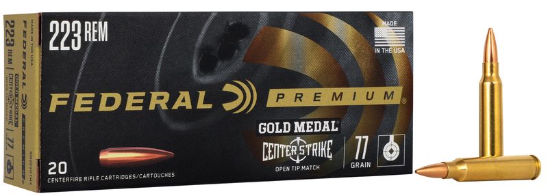 Federal Premium Gold Medal GM223OTM3, 223 Remington, Open Tip Match, 77 GR, 2720 FPS, 20 Rd/bx