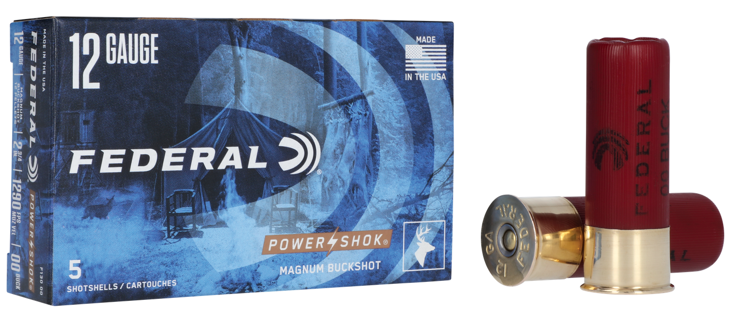 Federal Premium Power Shok F13000, 12 Gauge, 2-3/4", 12 Pellets, 1290 fps, #00 Lead Buckshot, 5 Rd/bx