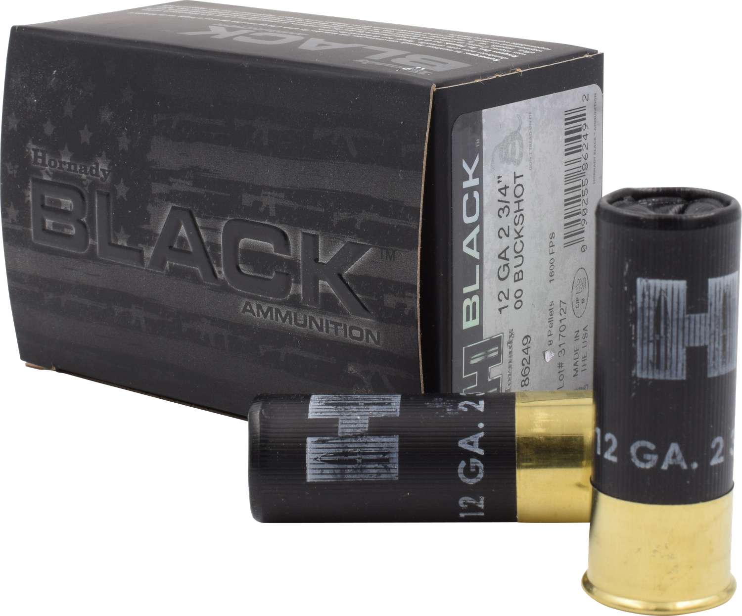 Hornady Black Shotgun Ammunition 86249, 12 Gauge, 2-3/4", 8 Pellets, #00 Lead Buckshot, 10 Rd/bx