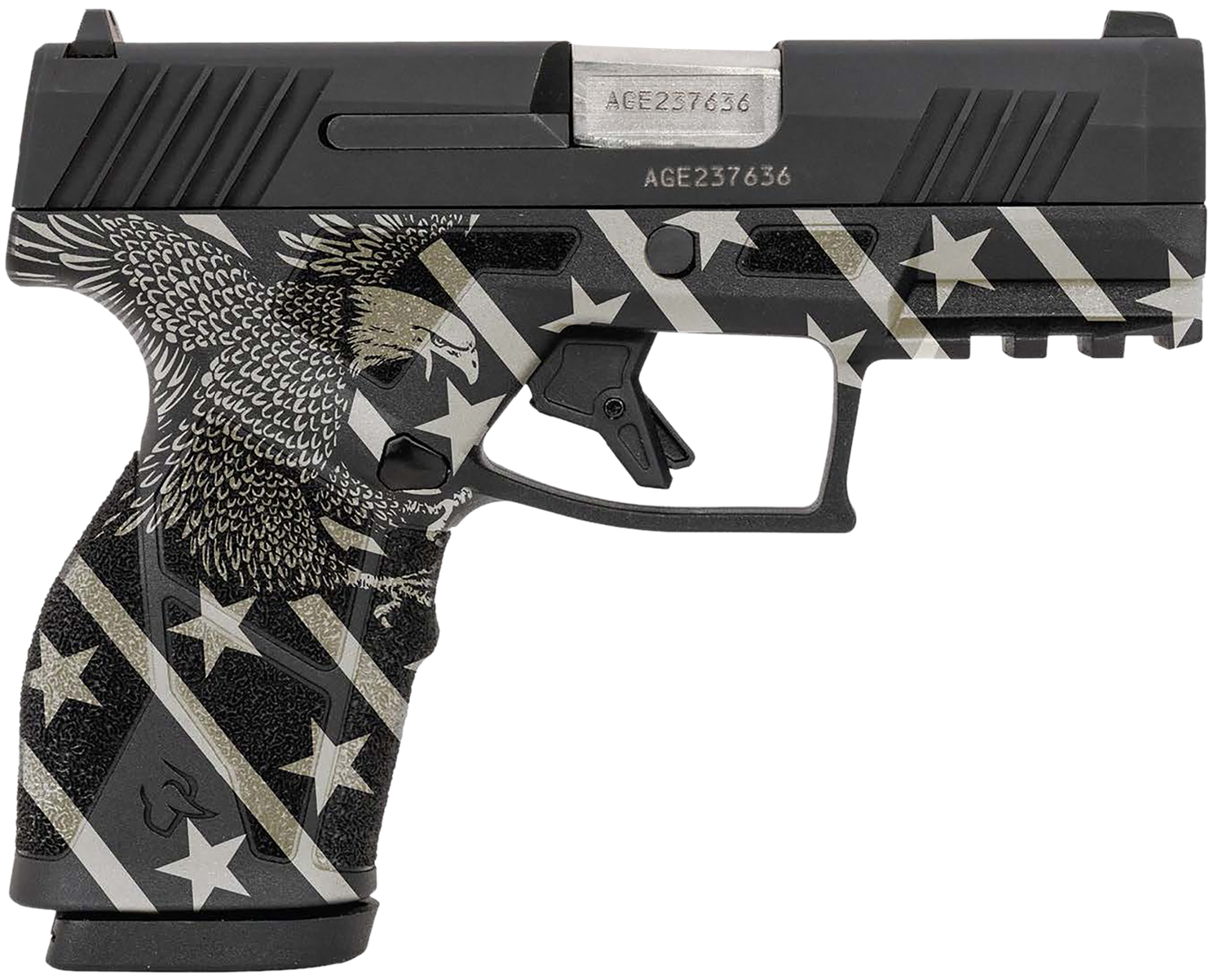 Taurus GX2 Pistol 1-GX2931-EN1, 9mm Luger, 3.38in, Black w/Eagle, Stars & Stripes Finish, 13 Rds