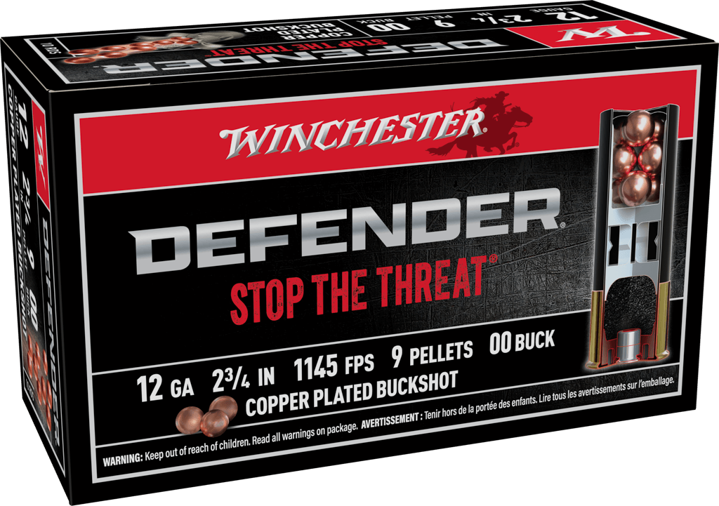 Winchester Defender Buckshot SB1200PD, 12 Gauge, 2-3/4", 9 Pellets, 1145 fps, #00 Copper Plated Buckshot, 10 Rd/bx