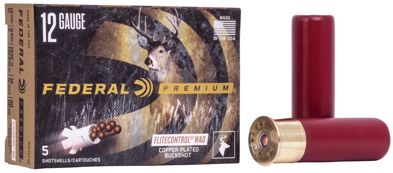 Federal Premium Vital-Shok PFC15700, 12 Gauge, 3", 12 Pellets w/Flitecontrol Wad, 1325 fps, #00 Copper Plated Lead Buckshot, 5 Rd/bx