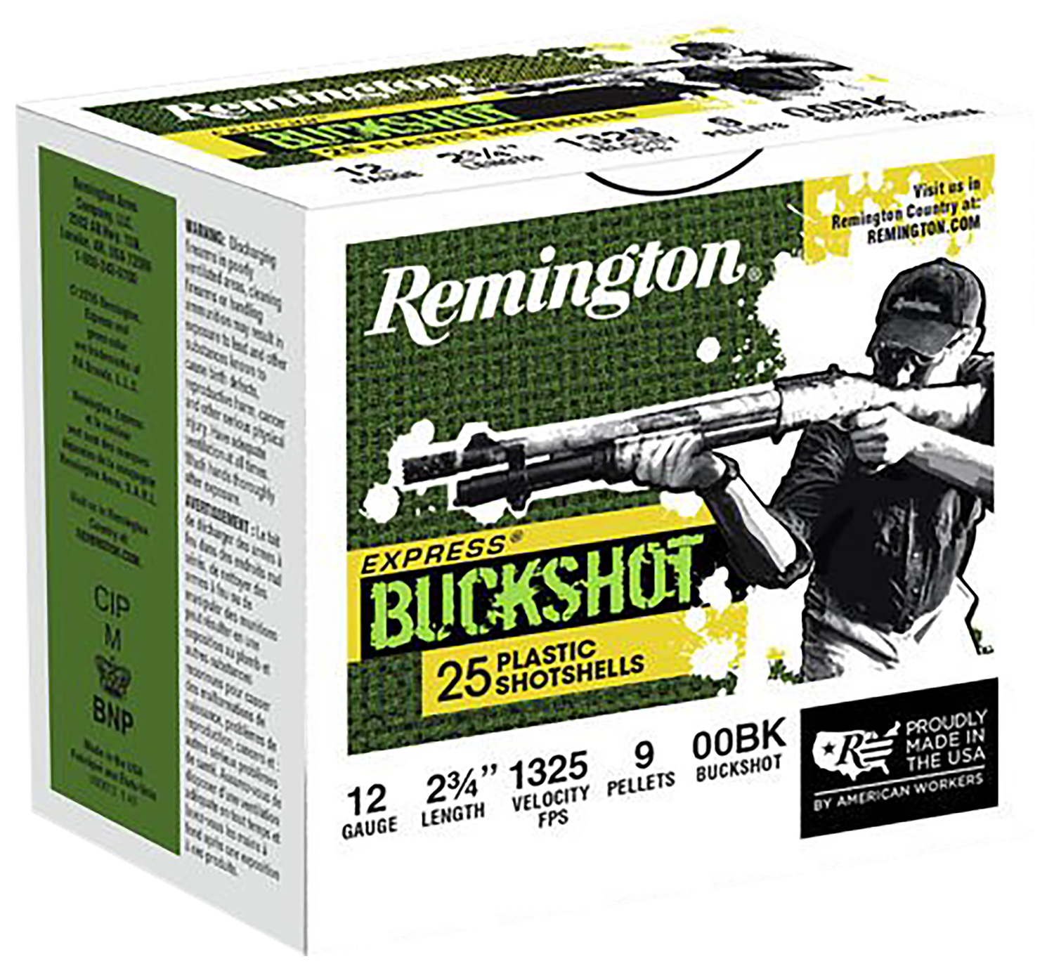 Remington Express Buckshot 12B00A, 12 Gauge, 2-3/4", 9 Pellet, 1200 fps, 00 Buck, 25 Rds/Bx