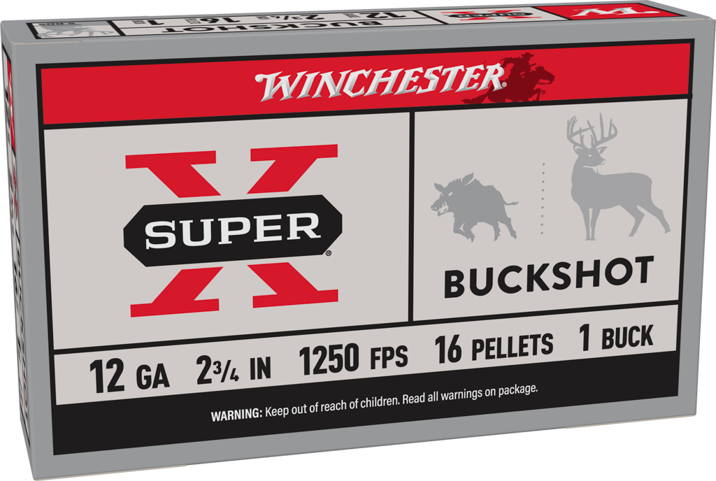 Winchester Super X Buckshot XB121, 12 Gauge, 2-3/4", 16 Pellets, 1250 fps, #1 Buffered Lead Buckshot, 5 Rd/bx