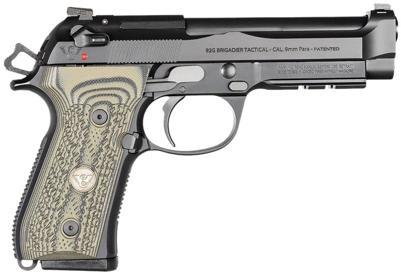 Wilson Combat 92G Brigadier Tactical Pistol BER92BRIG9, 9mm Luger, 4.70in, Dirty Olive G10 Grips, Black Finish, 15 Rds