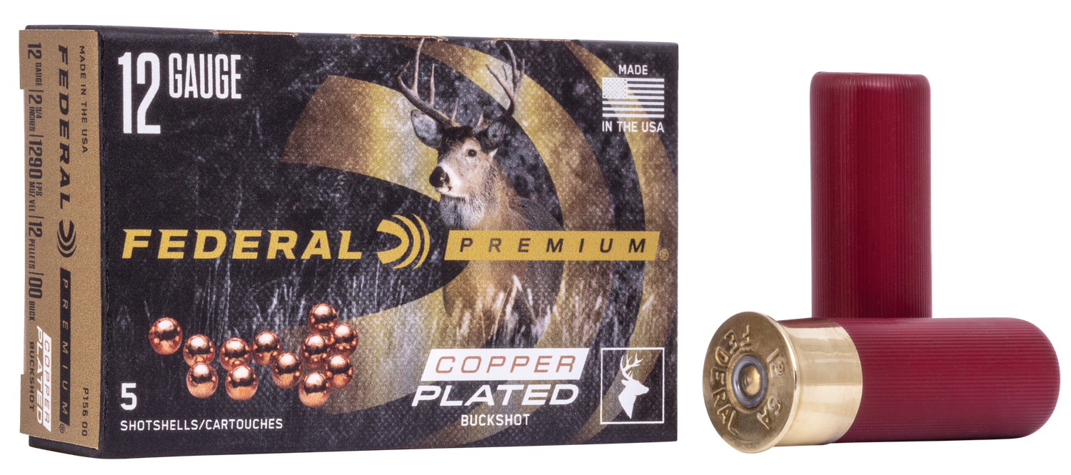 Federal Premium Vital-Shok P1584B, 12 Gauge, 3", 41 Pellets, 1210 fps, #4 Copper Plated Lead Buckshot, 5 Rd/bx