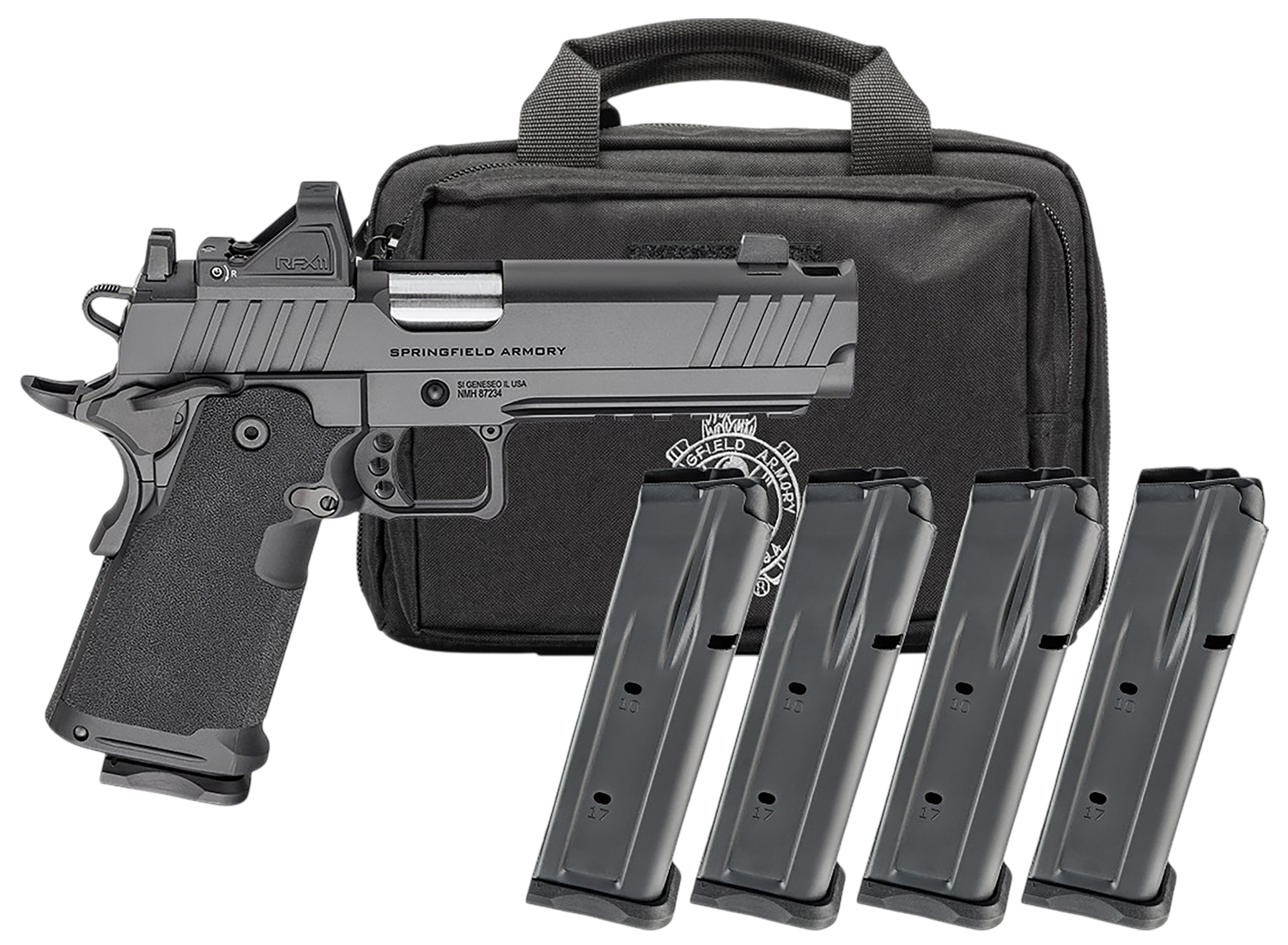 Springfield 1911 DS Prodigy Gear Pac Optic Ready Pistol PH9119AOSCOMPPAC, 9mm, 5in, Black Polymer Grips, Black Cerakote Finish, 20 Rds