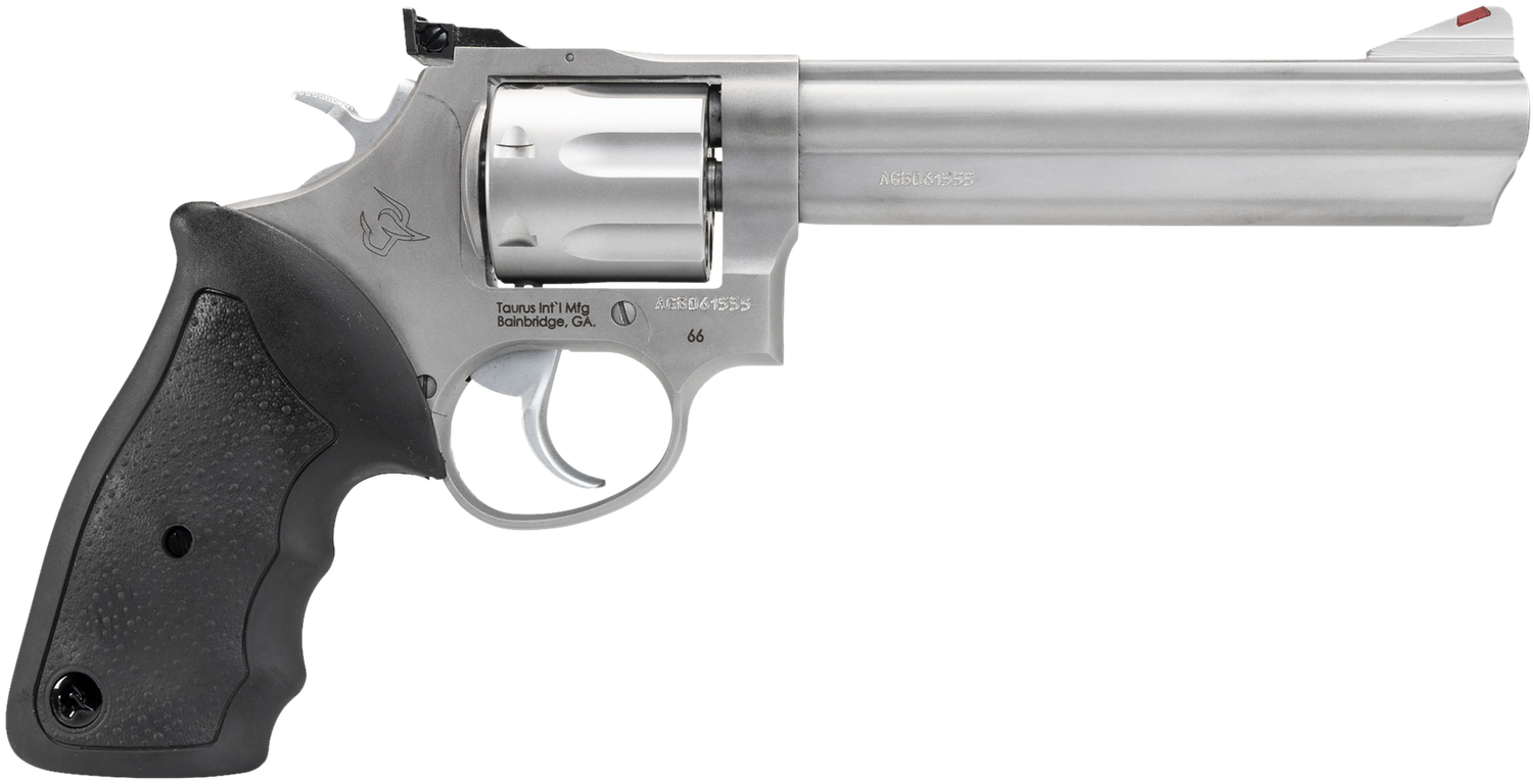 Taurus 66 Medium Frame Revolver 2660069, 357 Magnum, 6", Black Rubber Grip, Matte Stainless Finish, 7 Rd