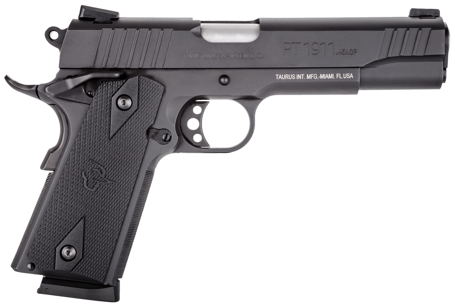 Taurus 1911 Pistol 1191101FS, 45 ACP, 5 in, Checkered Black Grip, Stainless Finish, 8 Rd