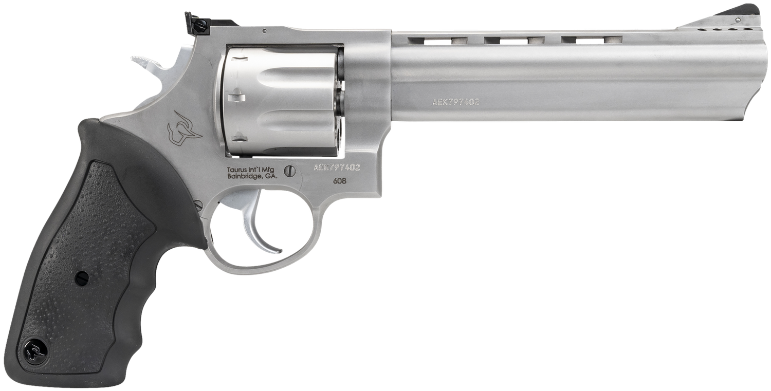Taurus 608 Large Frame Revolver 2608069, 357 Magnum, 6 1/2", Soft Rubber Grip, Matte Stainless Finish, 8 Rd