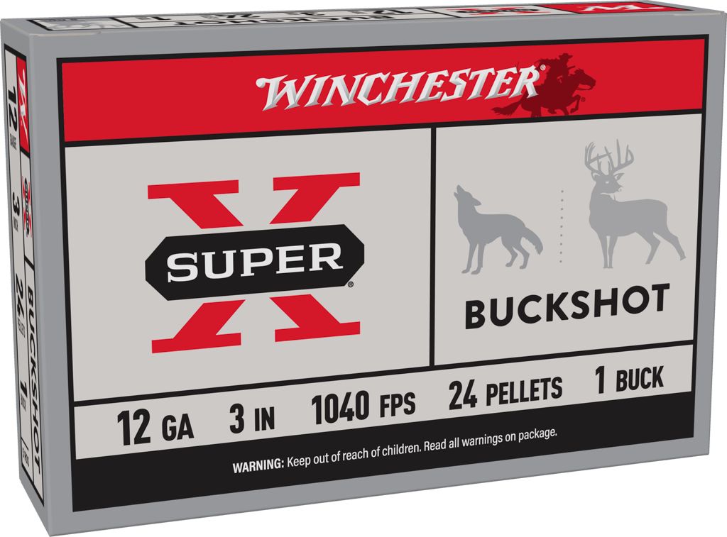Winchester Super X Buckshot XB1231, 12 Gauge, 3", 24 Pellets, 1040 fps, #1 Buffered Lead Buckshot, 5 Rd/bx