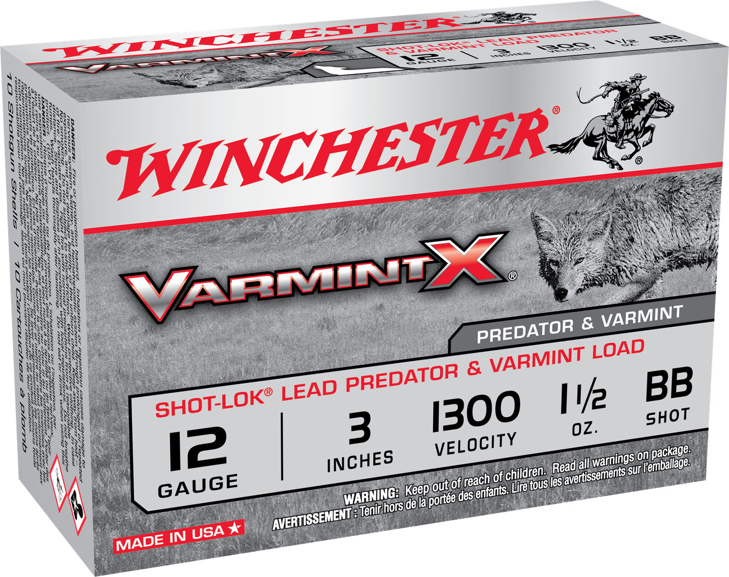 Winchester Varmint X Shotshells X123VBB, 12 Gauge, 3", 1-1/2 oz, 1300 fps, BB Lead Buckshot, 10 Rds/bx