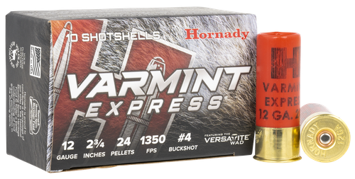 Hornady Shotgun Ammunition 86243, 12 Gauge, 2-3/4", 1350 fps, #4 Lead Buckshot, 10 Rd/bx