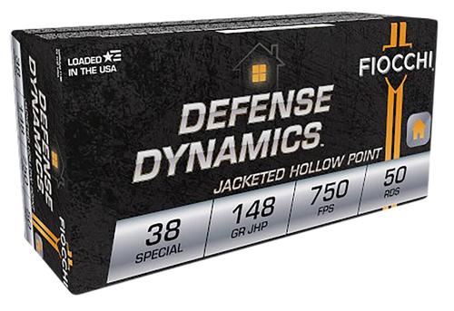 Fiocchi Shooting Dynamics Pistol Ammunition 38E, 38 Special, Jacketed Hollow Point (JHP), 148 GR, 750 fps, 50 Rd/bx