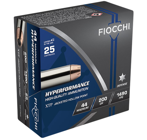 Fiocchi Handgun Ammunition 44XTPB25, 44 Remington Mag, Hornady XTP JHP, 200 GR, 1490 fps, 25 Rd/bx