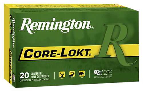 Remington Rifle Ammuntion R308W1, 308 Winchester, Core-Lokt Pointed Soft Point (SP), 150 GR, 2820 fps, 20 Rd/bx