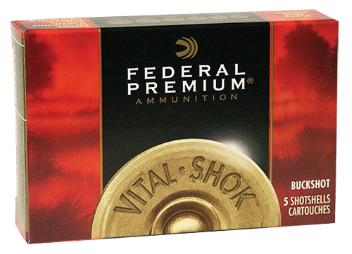 Federal Premium Vital-Shok P158, 12 Gauge, 3", 10 Pellets, 1225 fps, #000 Copper Plated Lead Buckshot, 5 Rd/bx