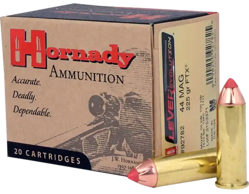 Hornady LeveRevolution Ammunition 92782, 44 Magnum, 225 GR, Flex Tip eXpanding (FTX), 20 Rd/bx