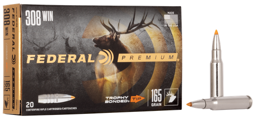 Federal Premium Vital-Shok Rifle Ammunition P308TT2, 308 Winchester, Trophy Bonded Tip, 165 GR, 2700 fps, 20 Rd/bx