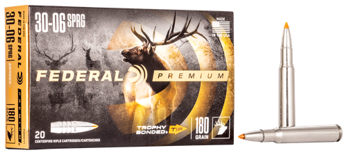 Federal Premium Vital-Shok Rifle Ammunition P3006TT1, 30-06 Springfield, Trophy Bonded Tip, 180 GR, 2700 fps, 20 Rd/bx