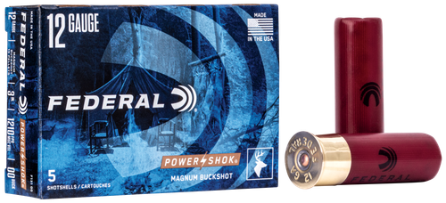Federal Premium Power Shok F13100, 12 Gauge, 3", 15 Pellets, 1210 fps, #00 Lead Buckshot, 5 Rd/bx