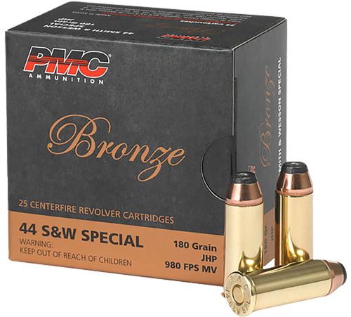 PMC Bronze Line Handgun Ammunition 44SB, 44 Special, Jacketed Hollow Point (JHP), 180 GR, 980 fps, 25 Rd/bx