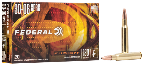 Federal Fusion Rifle Ammunition F3006TFS3, 30-06 Springfield, Bonded Soft Point, 180 GR, 2700 fps, 20 Rd/bx