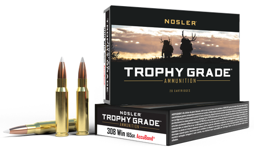 Nosler Trophy Grade Rifle Ammunition 60049, 308 Winchester, AccuBond, 165 GR, 2800 fps, 20 Rd/bx