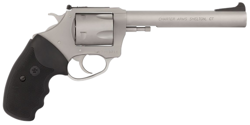 Charter Arms Pitbull Revolver 79960, 9mm Luger, 6", Black Rubber Grip, Stainless Finish, 5 Rd