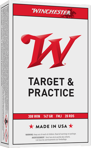 Winchester USA Rifle Ammunition USA3081, 308 Winchester, Full Metal Jacket Boat-Tail, 147 GR, 2800 fps, 20 Rd/bx