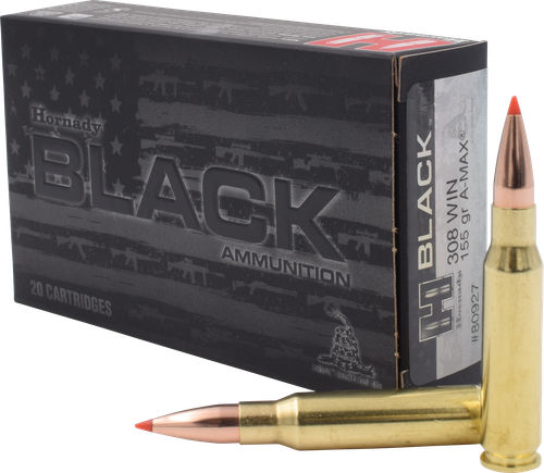 Hornady Black Rifle Ammunition 80927, 308 Winchester, A-Max, 155 GR, 2850 fps, 20 Rd/bx