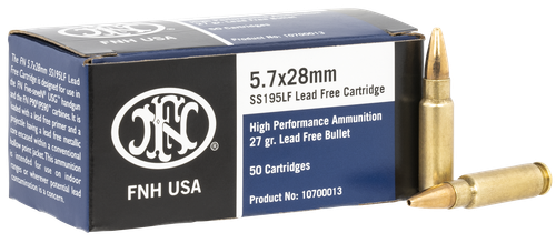 FN Herstal FiveSeven Ammunition SS195LF, 5.7 MM X 28 MM, Jacketed Hollow Point Lead Free, 27 GR, 2132 fps, 50 Rd/bx