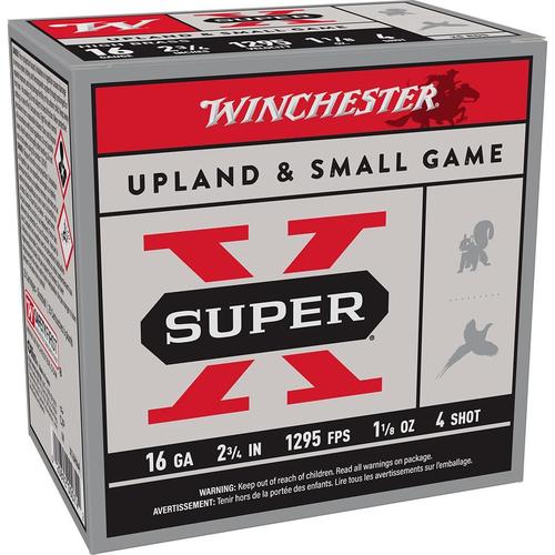Winchester Super X High Brass Game Load X16H4, 16 Gauge, 2-3/4", 1-1/8 oz, 1295 fps, #4 Lead Shot, 25 Rds/Bx