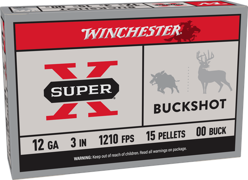 Winchester Super X Buckshot XB12300, 12 Gauge, 3", 15 Pellets, 1210 fps, #00 Buffered Lead Buckshot, 5 Rd/bx