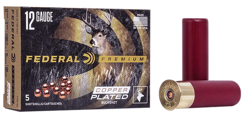 Federal Premium Vital-Shok P158, 12 Gauge, 3", 15 Pellets, 1100 fps, #00 Copper Plated Lead Buckshot, 5 Rd/bx