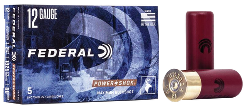 Federal Premium Power Shok F12700, 12 Gauge, 2-3/4", 9 Pellets, 1325 fps, #00 Buffered Lead Buckshot, 5 Rd/bx